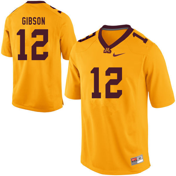 Men #12 Erik Gibson Minnesota Golden Gophers College Football Jerseys Sale-Yellow - Click Image to Close
